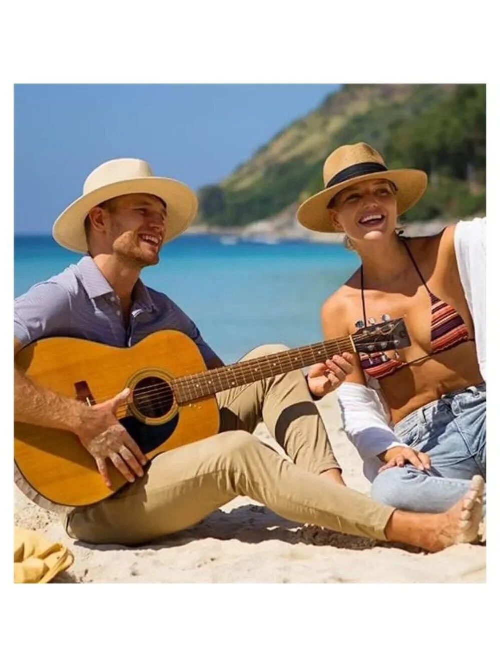 Wide Brim Panama Straw Hat Women Men Summer Fedora Sun Hat UPF 50 Beach